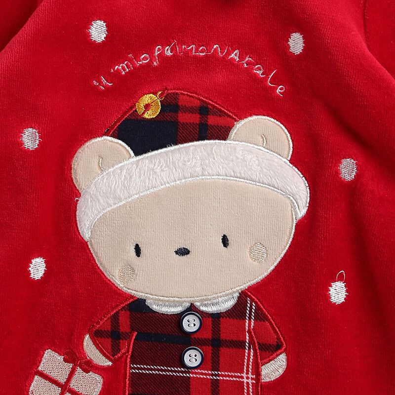 Boys Medium Red Velour Nappy Opening Babysuit image number 2